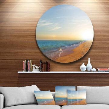Quiet Evening Blue Beach - Sea & Shore Metal Circle Wall Art